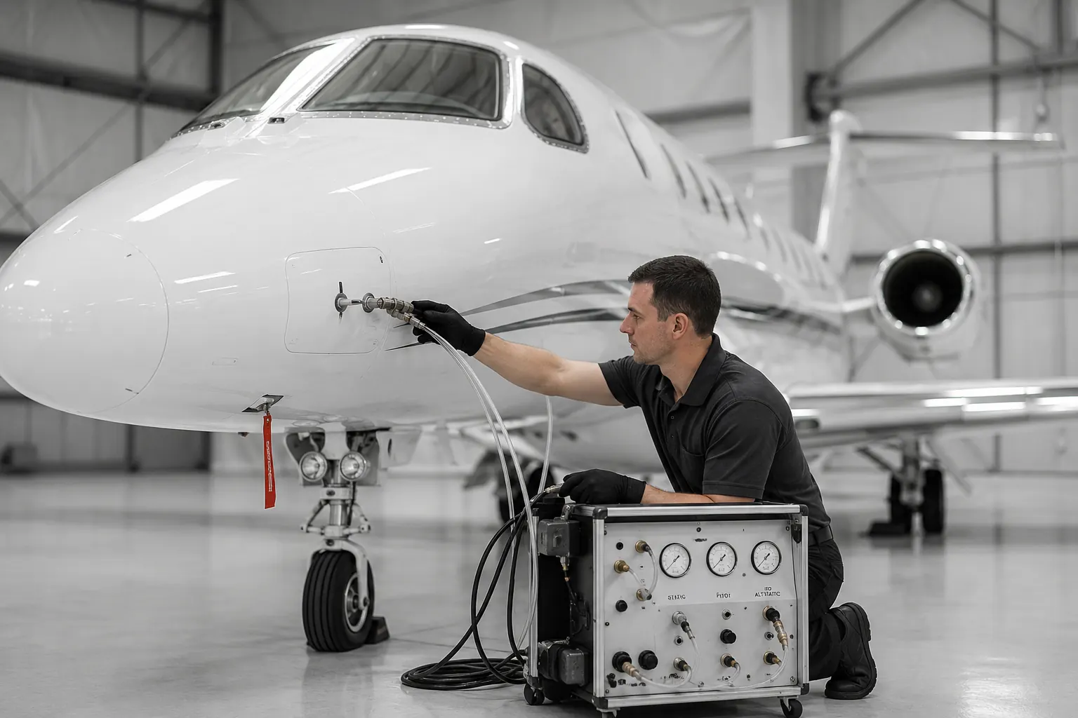Avionics testing and certification equipment connected to aircraft systems